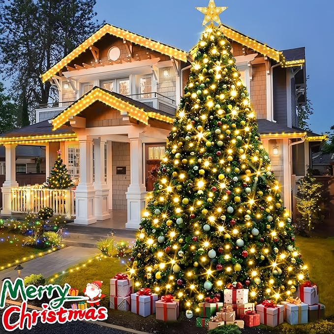 KNONEW 403ft 1000 LED Christmas String Lights Outdoor 8 Modes & Timer Fairy Light Plug in Waterproof LED Wedding Lights for Xmas Yard Tree Party Holiday Decor (Warm White)