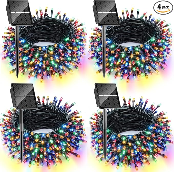 Upgrade 4 Pack Solar Christmas Lights Outdoor Waterproof, Color 400 LED Solar Fairy Lights, 8 Modes Solar String Lights for Outside Christmas Decorations Patio Yard Tree Garden
