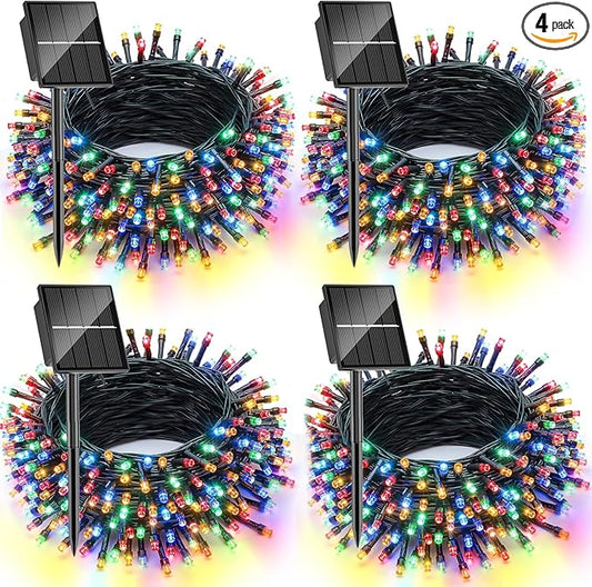 Upgrade 4 Pack Solar Christmas Lights Outdoor Waterproof, Color 400 LED Solar Fairy Lights, 8 Modes Solar String Lights for Outside Christmas Decorations Patio Yard Tree Garden