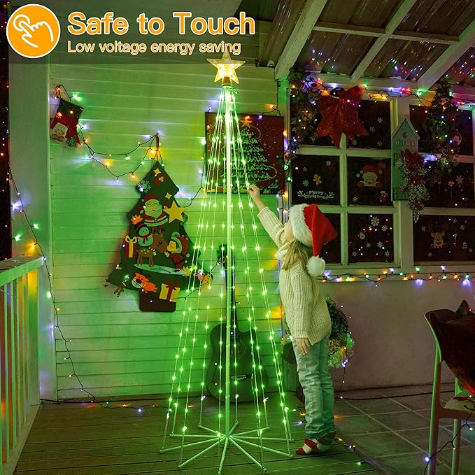 Ollny Christmas Tree Lights, 6FT 170 LED Warm White and Green Outdoor String Lights 8 Modes Timer Function IP65 Waterproof Star Light for Indoor Outside House Yard Xmas Decorations