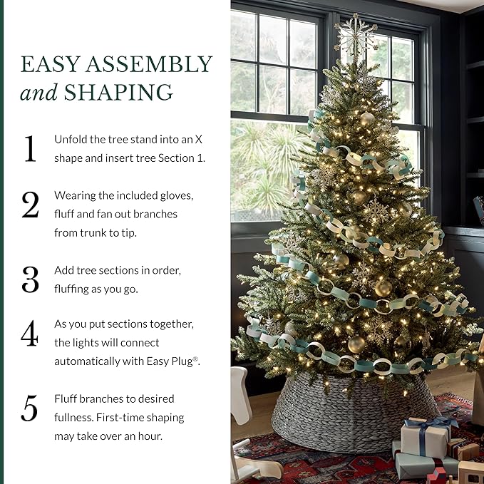 Balsam Hill 4.5ft Pre-Lit Classic Blue Spruce - Artificial Christmas Tree with 300 Clear Incandescent Lights, Easy Plug Technology, Premium Stand for Indoor Holiday Decorating