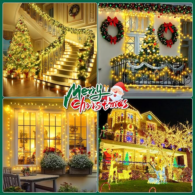 Heceltt Christmas Lights Outdoor, 403FT 1000 LED String Lights 8 Modes and Timer Memory Function Twinkle Fairy Lights IP44 Waterproof Plug in for Xmas Tree Wedding Party Holiday Decor(Warm White)