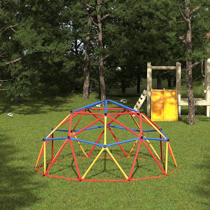 7ft Climbing Dome, Outdoor Geometric Dome Climber for Kids Ages 3-8, Toddler Jungle Gym, Metal, Anti-Rust, Playground Climbing Structures for Backyards, Supporting 500lbs, Red & Blue & Yellow