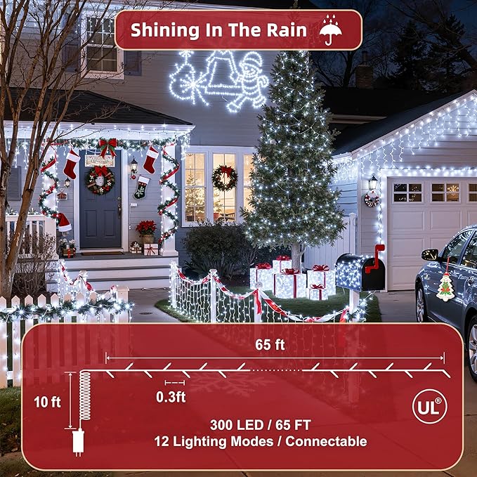 300 LED Outdoor Christmas Lights 75ft, 12 Lighting Modes Indoor String Lights Dimmable & Timer Memory, Outsite Waterproof Tree Lights for Xmas Garden Wedding Party Holiday Decorations Cool White