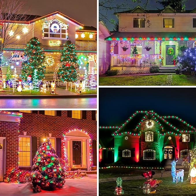 DEWENWILS C9 Christmas Lights Outdoor, 33.3ft 50LED Christmas Tree Lights, Waterproof, Big Christmas Lights, Extendable for Wedding Party Christmas Decoration, Green Wire, Red & Green, UL Listed
