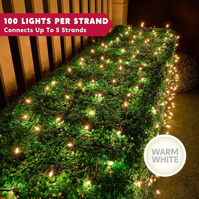 Joiedomi 2-Pack Christmas Net Lights,100 Warm White Net Lights for Indoor & Outdoor Christmas Decorations, Events, Eve Night Decor, Tree, Bushes