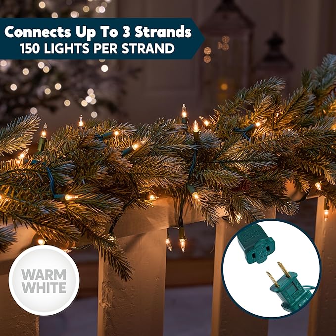 Joiedomi Clear Christmas String Lights Indoor,300(2x150) Mini Warm White Fairy Light,62.4FT Lighting Decor for Patio Dorm Classroom Bedroom Holiday Wedding Party Garland Birthday Festival,Green Wire
