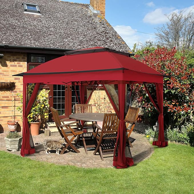 COOS BAY 11x11 Pop Up Gazebo with Mesh Netting, Instant Outdoor Canopy Tent, Water Resistant Shelter with UPF 50+ UV Protection, 121 Sq Ft Coverage, Red