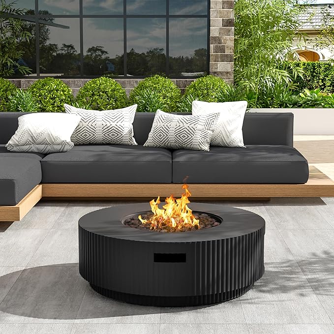 Merax 40,000 BTU Propane Fire Pit Table with Lid, MGO Concrete Outdoor Patio Heater, 2-in-1 Coffee Table with Adjustable Flame, Matte Black(Tank Cover Not Provided)