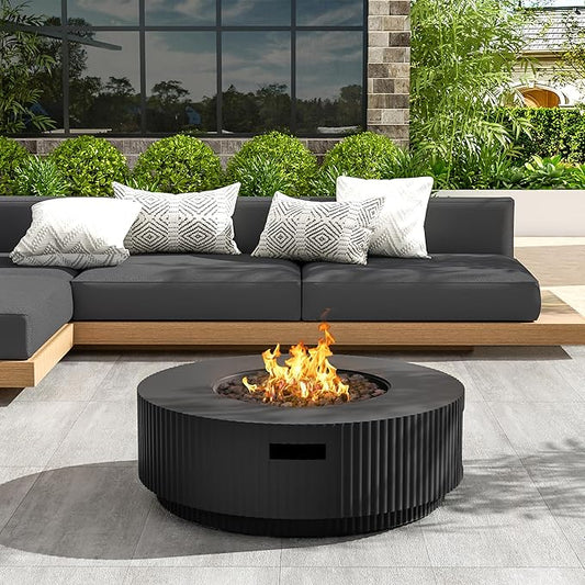 Merax 40,000 BTU Propane Fire Pit Table with Lid, MGO Concrete Outdoor Patio Heater, 2-in-1 Coffee Table with Adjustable Flame, Matte Black(Tank Cover Not Provided)