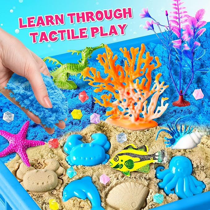Sensory Bin, Ocean Kit with Sensory Sand, Play Sand Pretend Play Beach Toy, Sandbox for Girls and Boys