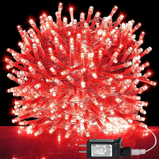 kemooie 500 LED Valentine's Day Lights, 164 FT String Lights with 8 Twinkle Modes & Memory Function, Plug in Waterproof Tree Lights for Garden Tree Outdoor Indoor Christmas Decorations (Red)