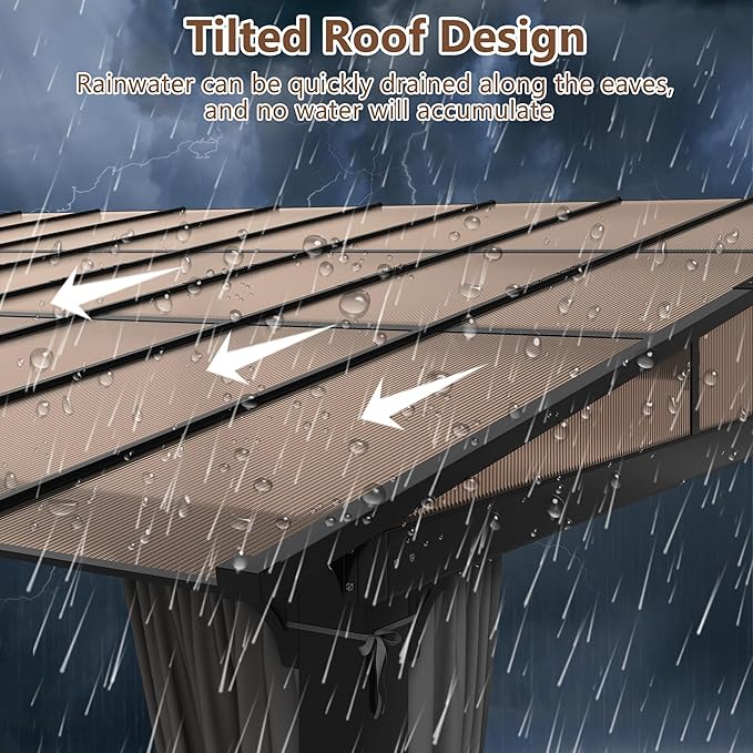 10'x10' Gazebo, Wall Mounted Gazebo with Aluminum Frame, Curtains and Netting for Patio,Decks, Garden and Lawn