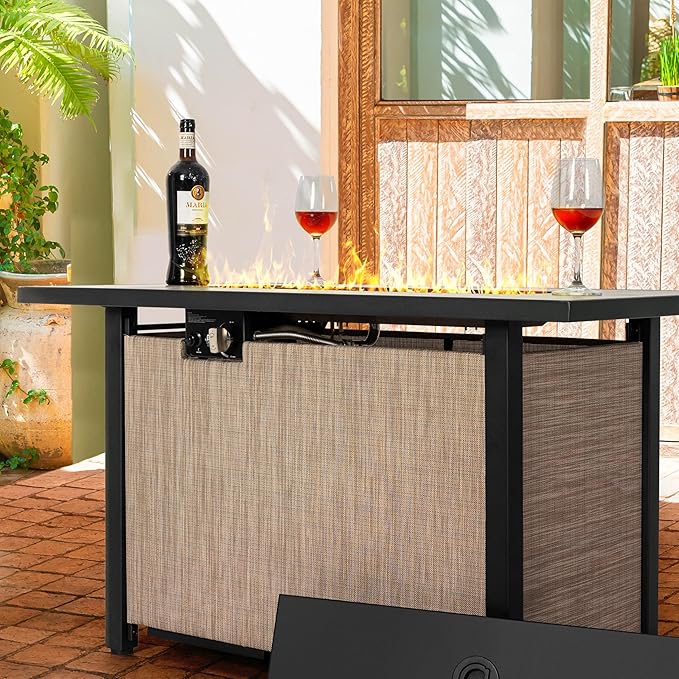 Nuu Garden 43 Propane Fire Pit Table, CSA-Listed Outdoor 50,000 BTU Gas with Lid and Glass Beads, 2-in-1 Rectangular for Outside Backyard Patio, Light Brown
