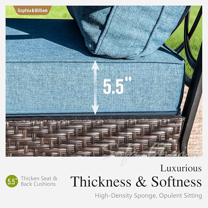 Sophia & William Extra Large Outdoor Patio Motion Sofa Chairs Set 2 PCS Heavy-Duty Metal Porch Furniture with High Back & Deep Seating Area, 5.5" Thicken Cushions for Deck, Lawn, Outside (Navy)