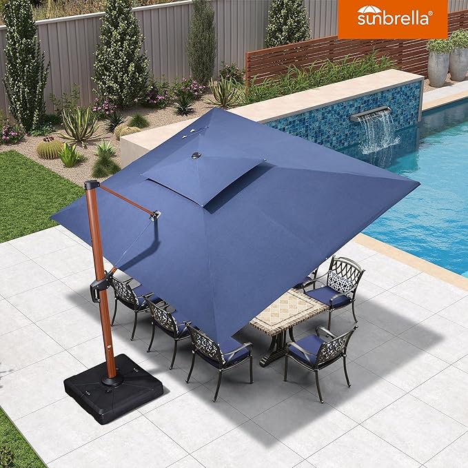 PURPLE LEAF 10' X 13' Double Top Deluxe Rectangle Patio Umbrella - Offset Hanging Cantilever Umbrellas in Spectrum Indigo