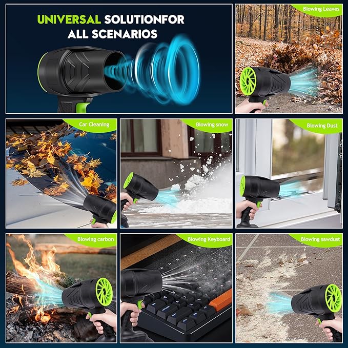 Leaf Blower Cordless, Lightweight Portable Dust Cleaner Handheld Turbo Jet Blower 600000RPM Electric Leaf Blower with 2 X 3.0Ah Batteries & Charger for Patio Cleaning, Lawn Care, Leaves, Dust, Dark
