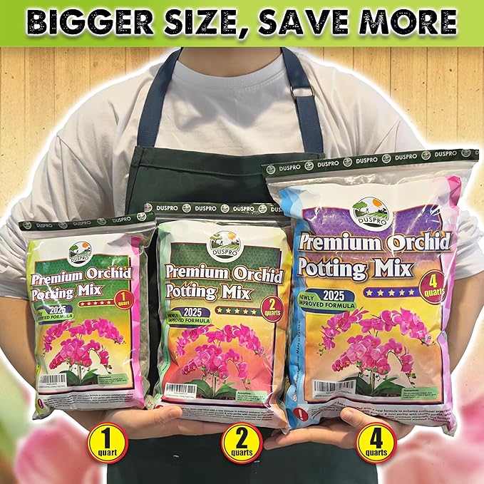 [Upgraded] DUSPRO Orchid Potting Mix for Repotting with Forest Moss, Pine Bark, Perlite & Pumice, Orchid Bark Potting Mix, Orchid Repotting Soil, Drainage Indoor Potting, Orchid Pot Not Included,1 QRT