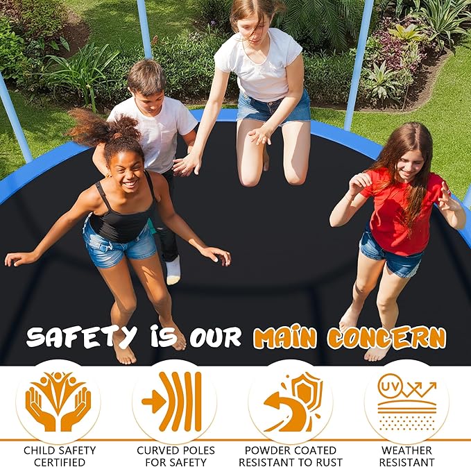 Trampoline Outdoor 12FT 14FT with Enclosure and Ladder, ASTM Approved Recreational Trampoline for Kids and Adults, Anti-Rust Coated Frame