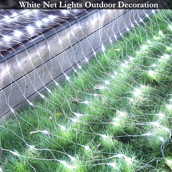 Joomer Christmas Net Lights - 2PACK 12FT x 5FT 360 LED Plug-in Mesh Lights, Waterproof with 8 Modes, Timer, Connectable for Bushes, Trees, Garden, Outdoor Christmas Decor (Clear Wire, White)