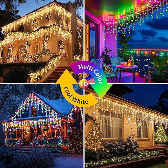 Solar Icicle Lights for Outside 66+16Ft 660LED Christmas Lights Outdoor Decorations Dual Color Changing Connectable Rechargeable Dimmable Remote Twinkle Fairy String Lights for Xmas Eaves House Roof