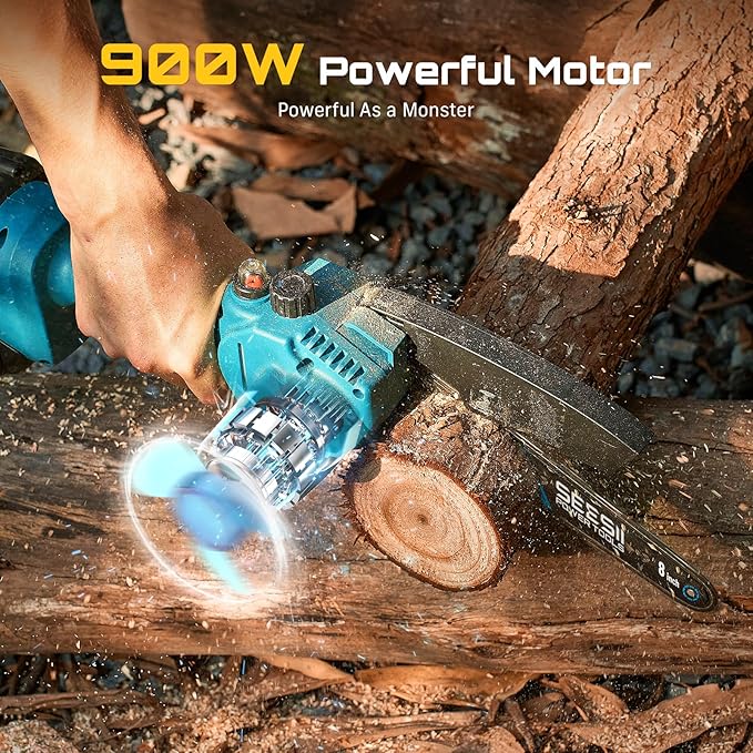 SEESII Mini Chainsaw 8 inch,Cordless Chainsaw w/ 2pcs 2000mAh Batteries,Oiler System & Replacement Chain,Handheld Chain Saw w/Safety Lock,Battery Powered Chain saw for Wood Tree Cutting,M8 Plus
