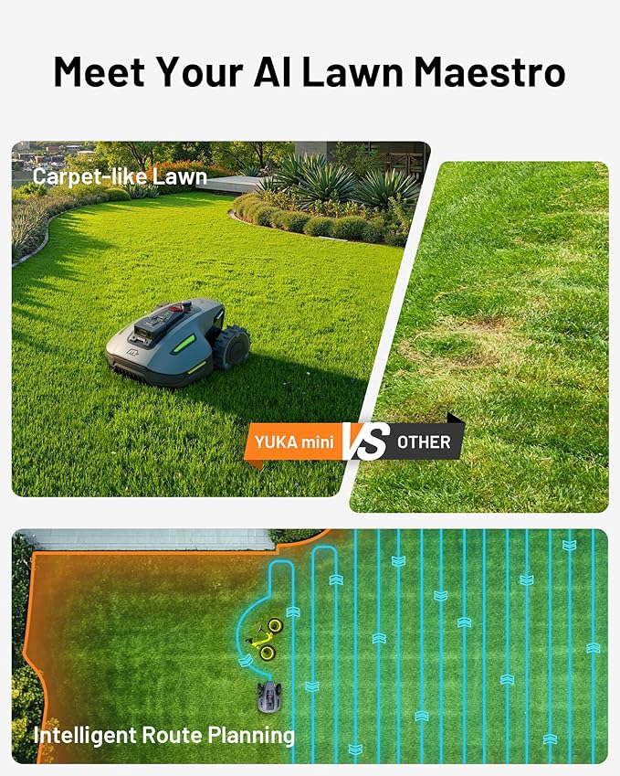 Mammotion YUKA Mini 700 Robot Lawn Mower for 0.17 Acre, Max.0.35 Acre, UltrasenseAI Vision+ RTK, Auto Mapping, 45% Slope,Perimeter Wire Free, Cutting Height 0.8''~2.4'',7 Mowing Zones Management