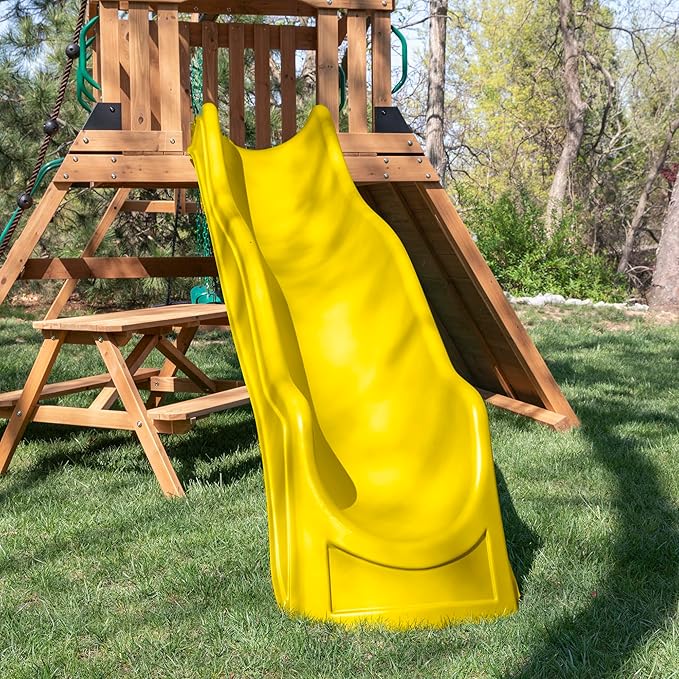 Backyard Discovery Endeavor II Cedar Wood Swing Set with Wave Slide, Play Deck, Double Rock Wall, Picnic Table, Climbing Wall, Belt Swings, Web Swing, Toy Telescope, Step Ladder, Outdoor Playset