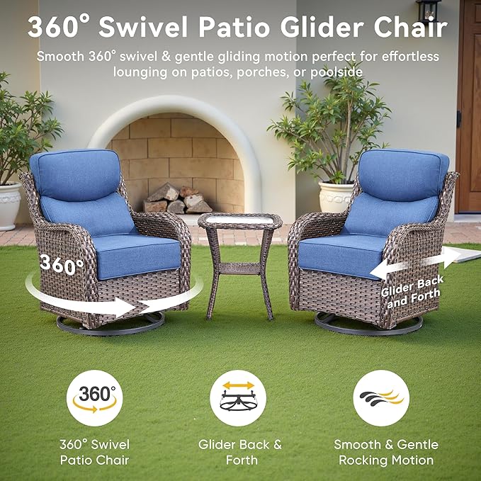 Luxury High Back Outdoor Furniture with 6-Inch Thick Cushions, Patio Furniture Set with Swivel Chairs, 7 PCS Wicker Conversation Set for Porch, Balcony, Deck and Yard