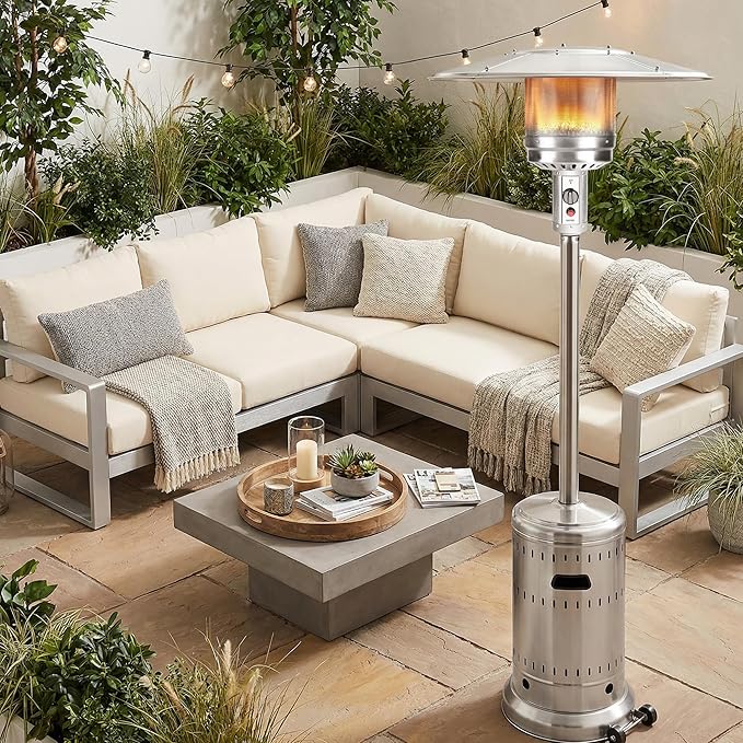 MAJARO 50,000 BTU Outdoor Propane Patio Heater with Wheels ? All-Stainless Steel Gas Heater, Weighted Base, Easy Ignition & Safety Tilt Shut-Off for Patio, Backyard, Garden & Commercial Use