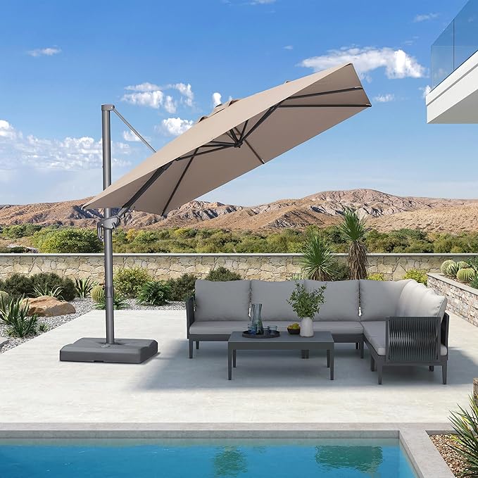 PURPLE LEAF 8' X 8' Left-right Tilting Outdoor Patio Umbrella Swivel Offset Cantilever Rectangle Aluminum Umbrella with UV Resistant Heavy Duty for Deck Pool Patio Backyard, Sand Dune