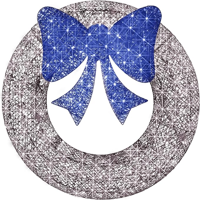 Best Choice Products 60in Pre-Lit Outdoor Christmas Wreath Decoration, LED Metal Holiday Decor for Home Exterior, Garden w/ 206 Lights, Bow - Hanukkah Silver/Blue