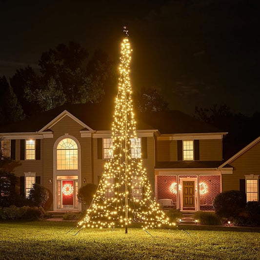 Fairybell - Flagpole LED Christmas Tree - Outdoor Christmas Decorations - Warm White - 900 LED Tree - 20ft - Suitable for Existing Flagpoles