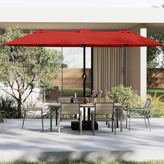 13FT Double-Sided Patio Umbrella with 48 Solar LED Lights, Large Rectangular Outdoor Market Umbrella with Crank Handle, Vented Canopy, Heavy-Duty 12 Rib Steel Frame, for Backyard, Garden, Pool, Orange
