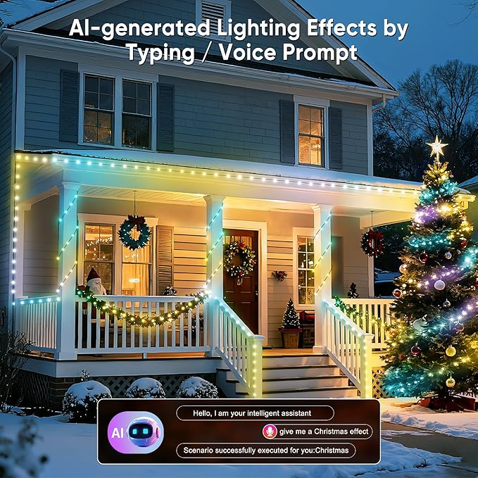 Ollny Smart Christmas Lights 66FT 200LEDs, Color Changing Christmas Tree Lights App & Remote Controlled, RGB String Light with DIY Music Timer for Outdoor Indoor Holiday Xmas Decorations
