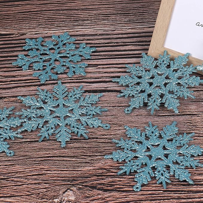 RECUTMS 40Pieces Blue Glitter Snowflake Winter Snowflake Ornaments Christmas Hanging Decorations for Christmas Tree Wedding Embellishing Party Decorations,4 Inches,2 Pattern (Blue)