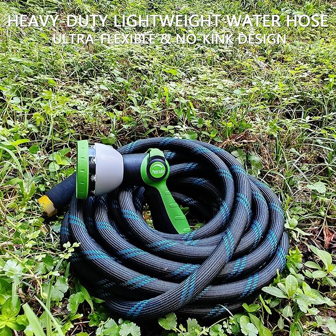Garden Hose 75FT, NON-EXPANDABLE Heavy-Duty Flexible & Lightweight Water Hose with 10-Function Nozzle, No-Kink, Leak-Proof, Solid Fittings for Car, RV Marine Camper, Outdoor, Yard, Lawn
