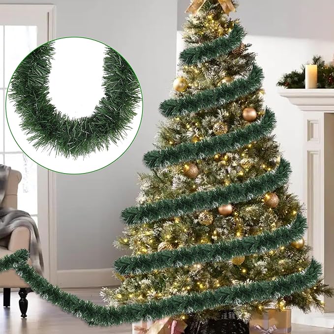 50 FT Artificial Pine Greenery Garland - Xmas Decorations for Christmas Tree, Stairs, Mantle, Fireplace, Outdoor & Indoor Home Holiday Party