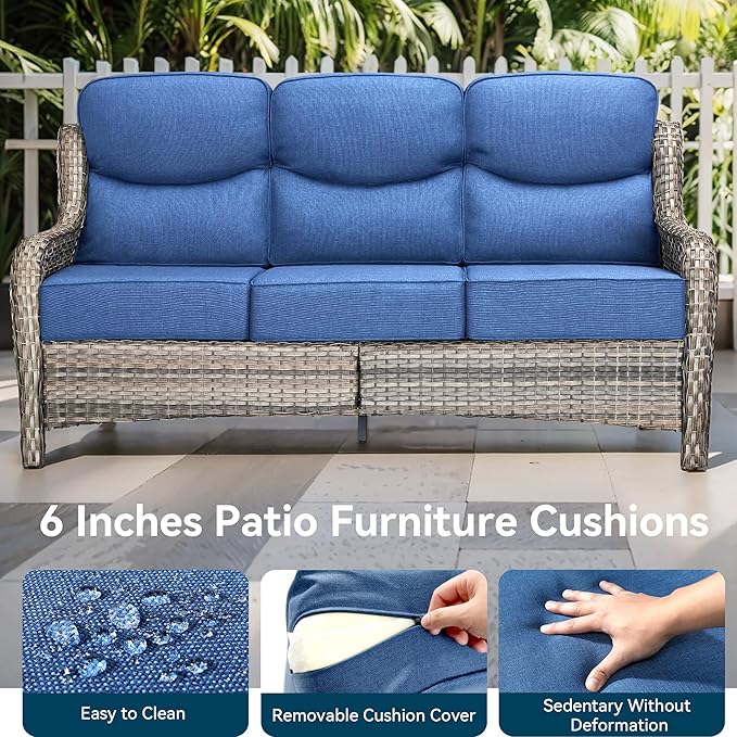 Luxury High Back Outdoor Furniture with 6-Inch Thick Cushions, Patio Furniture Set with Swivel Chairs, 7 PCS Wicker Conversation Set for Porch, Balcony, Deck and Yard