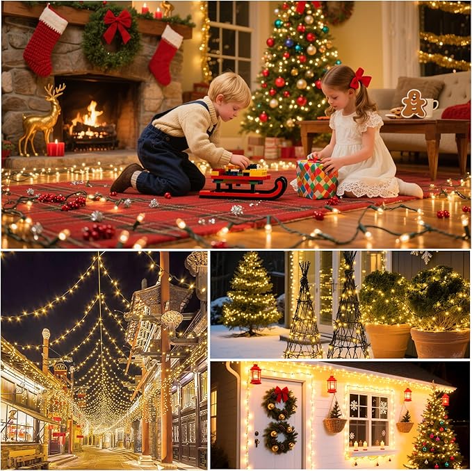 Solar String Lights Outside, 4Pack 480 LED Christmas Lights, 160FT Solar Twinkle Light with 8 Modes Waterproof Outdoor for Christmas Tree Halloween Wedding Garden Patio Yard Decorations(Warm White)