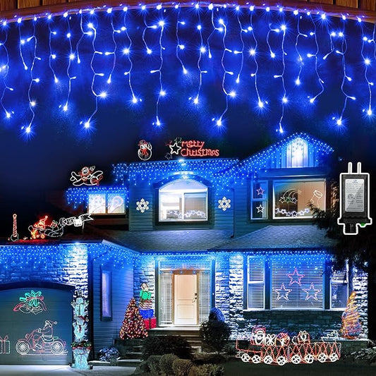 612 LED String lights Indoor Outdoor, 60ft Christmas Window Lights with 136 Drops 12 Modes, Dimmable Curtain Lights, Fairy Lights for Bedroom Holiday Wedding Party Home Xmas Decorations, Blue