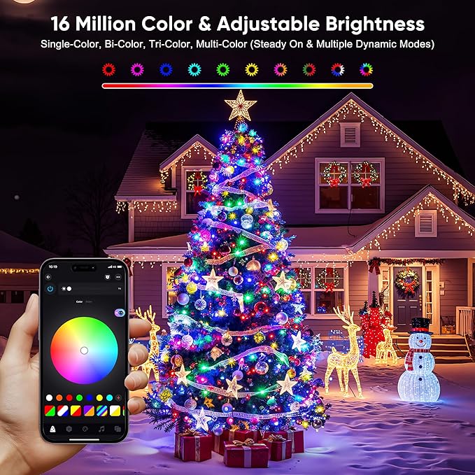 Ollny Smart Christmas Lights 131FT 400LEDs, Color Changing Christmas Tree Lights App & Remote Controlled, RGB String Light with DIY Music Timer for Outdoor Indoor Holiday Xmas Decorations