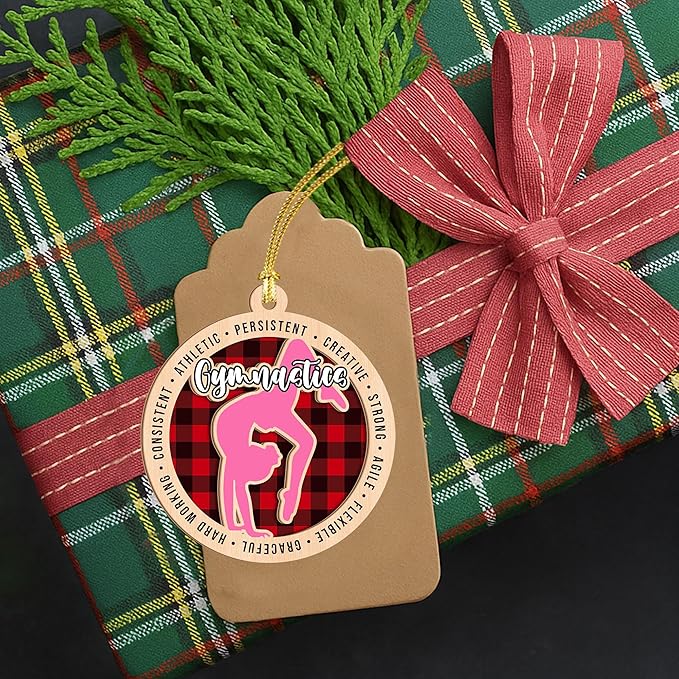Gymnastics Ornament for Girls – 2-Layer Wooden Christmas Ornament for Gymnasts, Plaid Gymnastics Christmas Tree Decor, Gymnast Gifts for Girls 2025