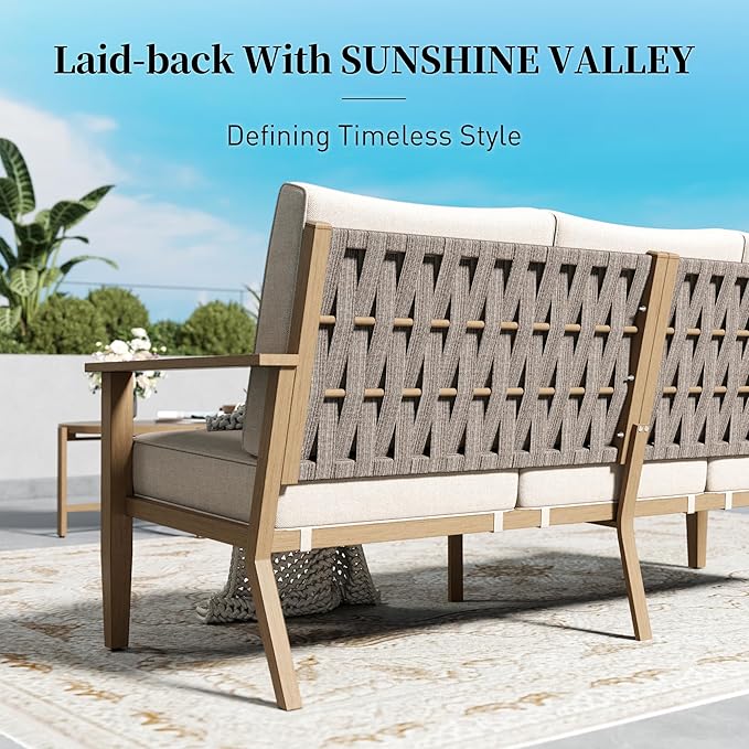 Patio Conversation Set,7 Pcs Metal Outdoor Furniture with 3-Seater Sofa,2 Swivel Chairs,2 Single Chairs,Metal Nested Table and 5.75" Extra Thick Cushion for Lawn Garden Backyard,Beige