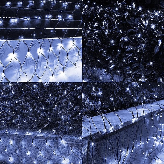 Dazzle Bright Christmas Net Lights, 360 LED 12FT x 5 FT Green Wire Waterproof Connectable String Lights with 8 Modes, Christmas Outdoor Light for Bush Garden Party Wedding Holiday Decoration (White)