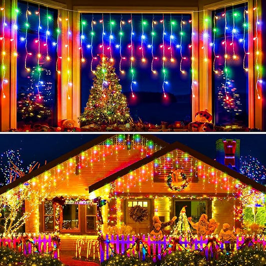 480 LED 49FT Christmas Lights Plug in 8 Modes with Timer Dimmable Ice Lights Outdoor Waterproof Indoor Ice String Lights for Roof Porch Garden Holiday Wedding Xmas Decor (Multicolor)