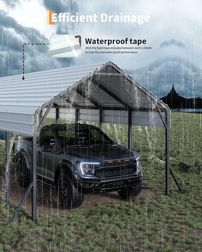GarveeLife 13 ft x26 ft x11 ft Oversized Metal Carport, Steel Heavy Duty Car Ports for All-Weather, Tall Carport for Full-Size Pickup Trucks, Boats, and Tractors, N.W. 780 LBS