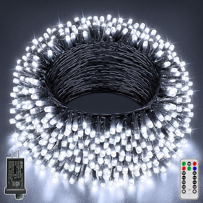Christmas Lights 66FT 200 LED, Christmas Tree Light with 8 Lighting Modes, Outdoor Waterproof String Lights with Remote and Timer, Fairy Light for Holiday Decor (Cool White)