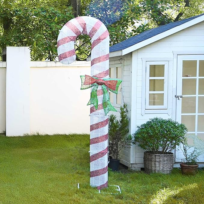 AW 2-Packs 8FT Pre-Lit Christmas Candy Cane Giant 3D with 660 LEDs Light Outdoor Yard Decorations with Timer Function, Xmas Holiday Display Outside Large Lighting Show