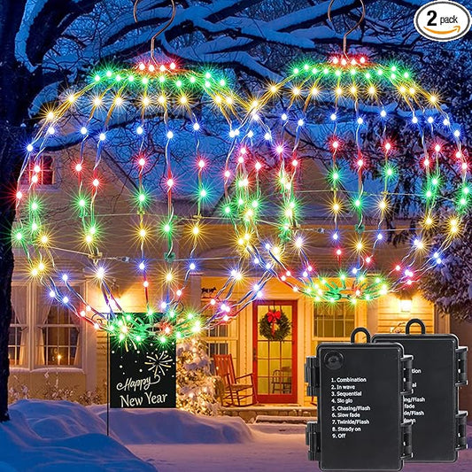 Joomer Battery Operated Christmas Ball Lights 2Pack, 13IN & 11IN Foldable Metal Sphere Lights, Waterproof 8 Lighting Modes with Timer Function, Hanging Light for Christmas Decorations (Multicolor)